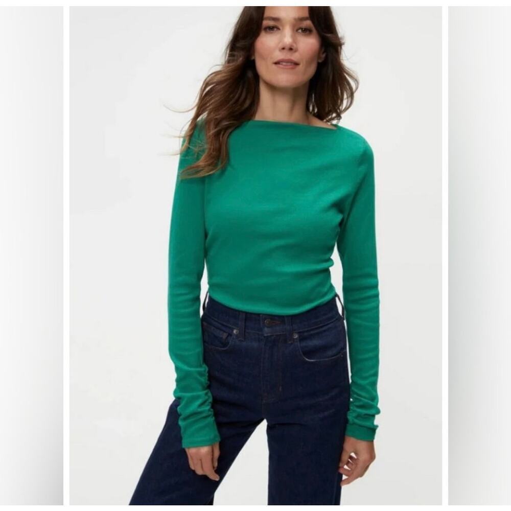 Michael Stars Emerald Green Ribbed Boat Neck Top XS Fitted Long Sleeve NWOT